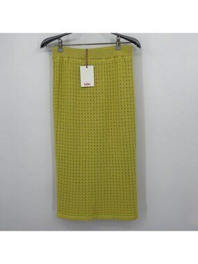 Kilte Collection Lemon-Lime Mary Knit Midi Skirt size 1/S Small Cotton-Cashmere